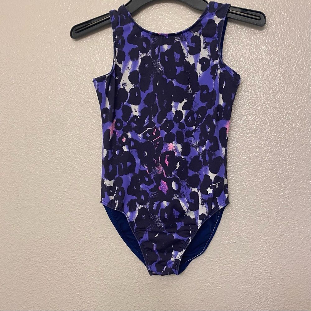 Destira elite gymnastics tank blue sleeveless animal print leotard large child L